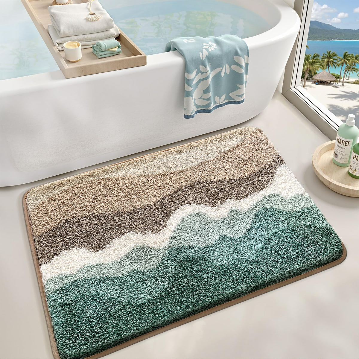 LUMI Beach Bathroom Rug Oval Soft Microfiber Absorbent Bath Mat 30x60