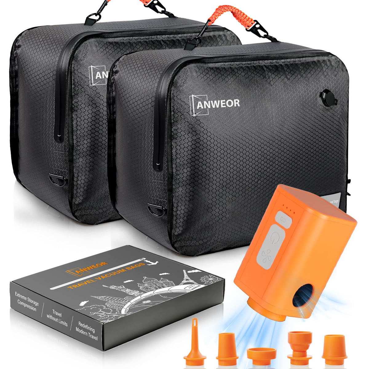 Overpack Vacuum Bags for Travel with Wireless Pump,2 Pack 28L Bag + 1 Pump