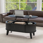LYNCOHOME 43.3'' Fluted Lift Top Coffee Table with Storage,Modern Oval Coffee Table for Living Room or Home Office（Walnut）
