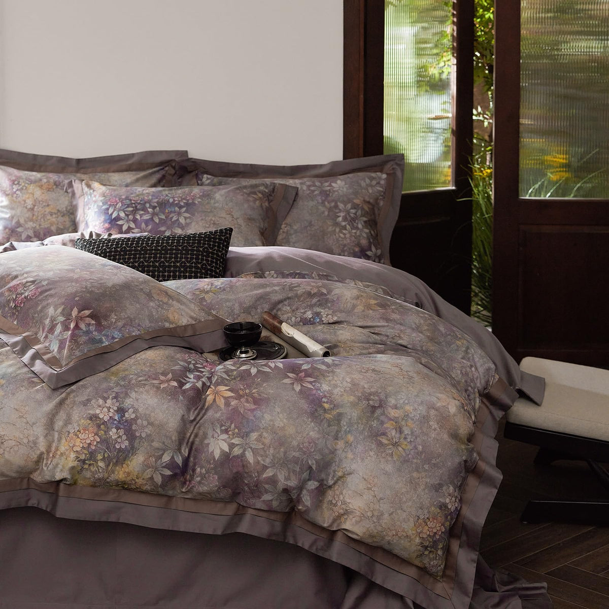 mixinni Garden Style Cotton Flowers and Birds Pattern Printed Duvet Cover Reversible Design Peacock Blue 3 Piece Bedding Duvet Set with Zipper Closure, Perfect for Him and Her-Queen Size