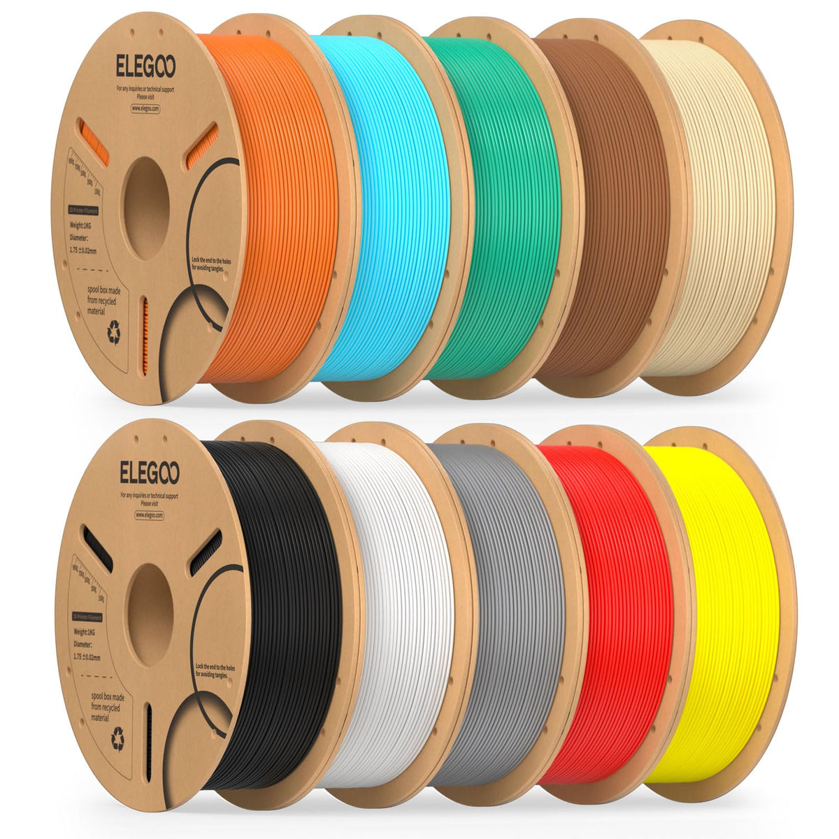 ELEGOO PLA 3D Printer Filament 1.75mm Bundle Multicolors 10KG