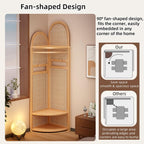 Freestanding Entryway Coat with Hooks, Boho Floor Standing Clothes Rack with Shoes Shelf, Rattan Clothes Rack Corner for Bedroom, Living Room, Hallway 17''x17''x76''(Khaki A)