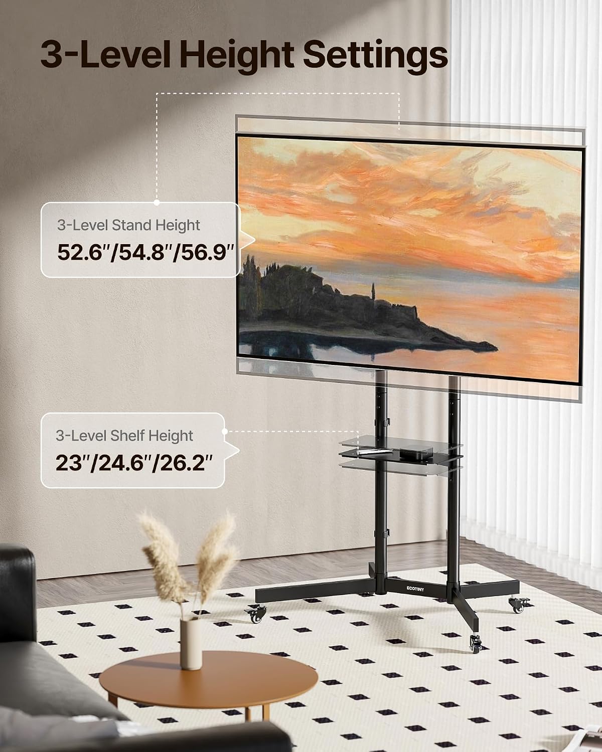 Heavy-Duty Rolling TV Stand for 32-85" TVs, 187 lbs
