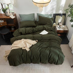 FOSSA Duvet Cover Set 100% Washed Cotton Linen Feel Queen