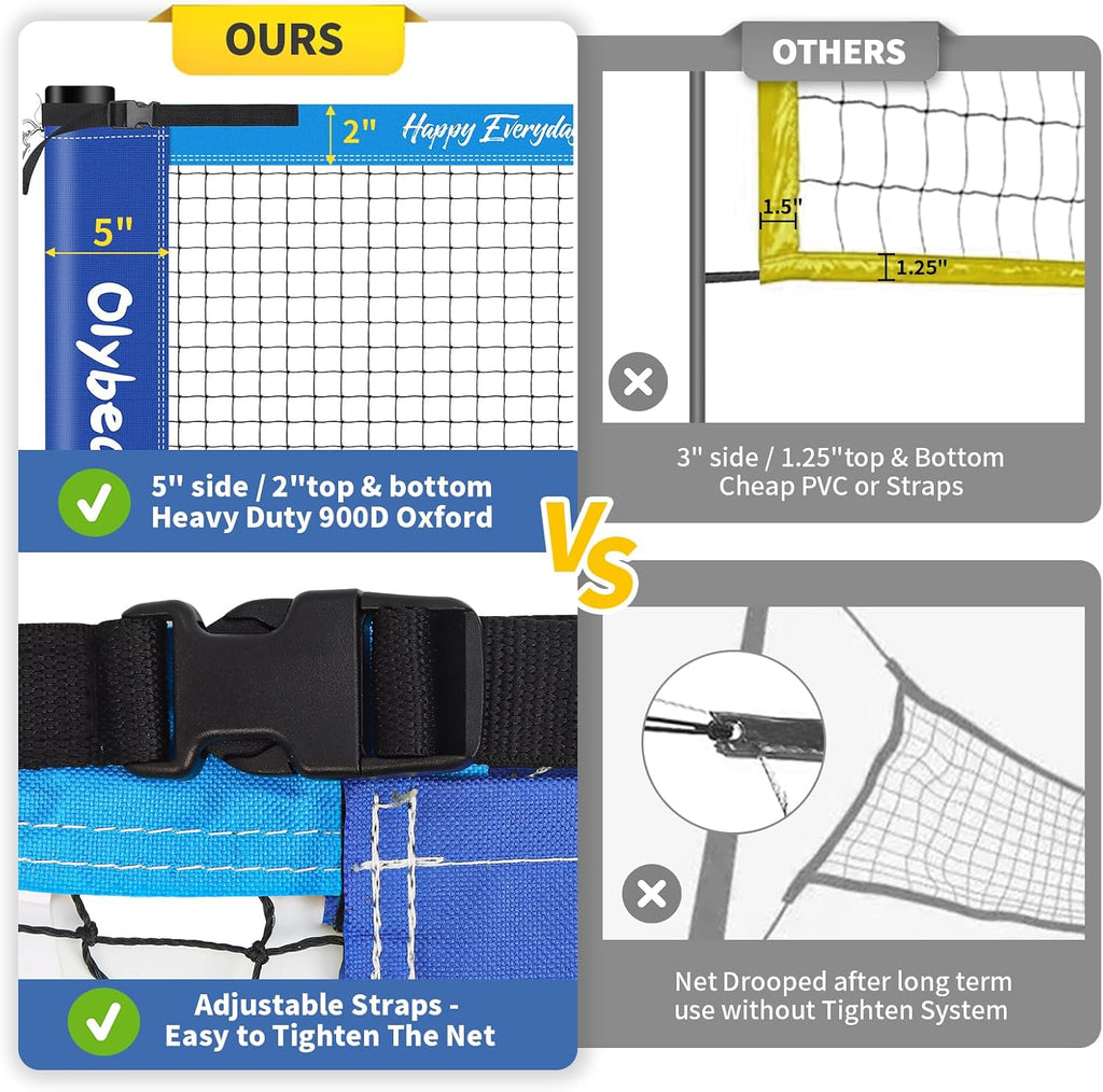 32FT Volleyball Badminton Combo Net Set System, 4 Heights Adjustbale