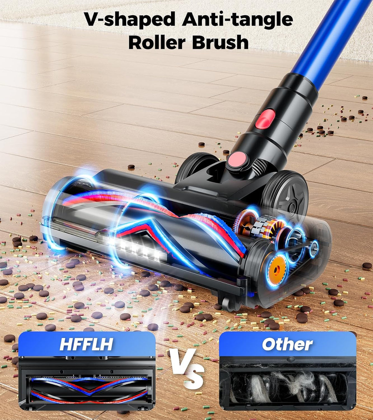 Cordless Vacuum Cleaner, 600W 50Kpa 65Mins Cordless Stick Vacuum with Self-Standing, Touch Screen, Anti-Tangle Wireless Vacuum, Vacuum Cleaners for Home/Pet Hair/Carpets/Hardwood Floor
