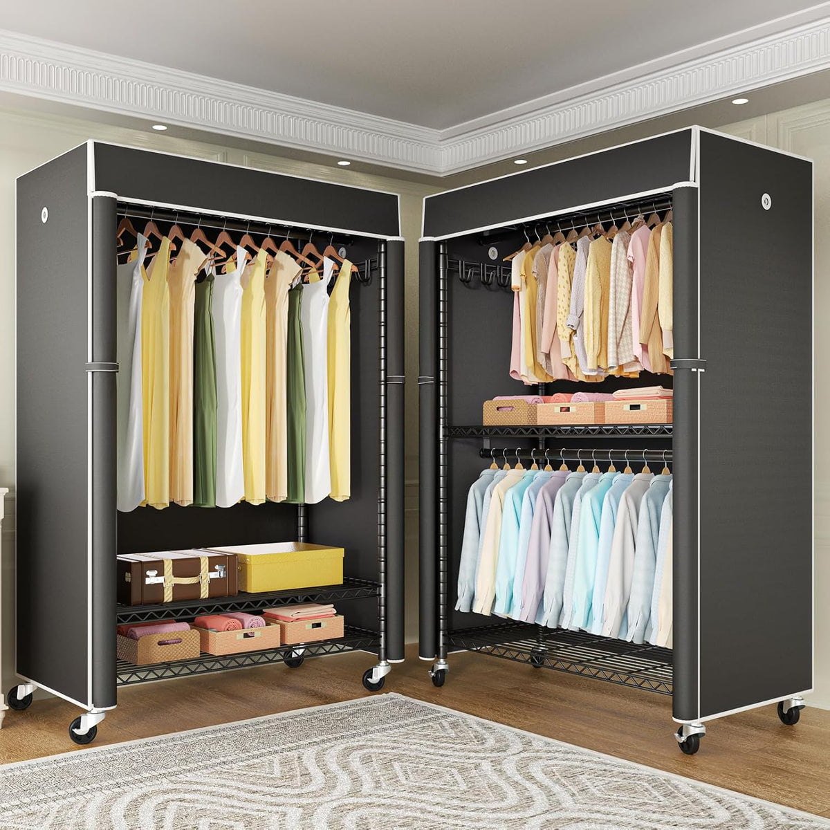 FUTASSI Black Clothing Rack with Black Cover, P1C Plus Rolling Closet