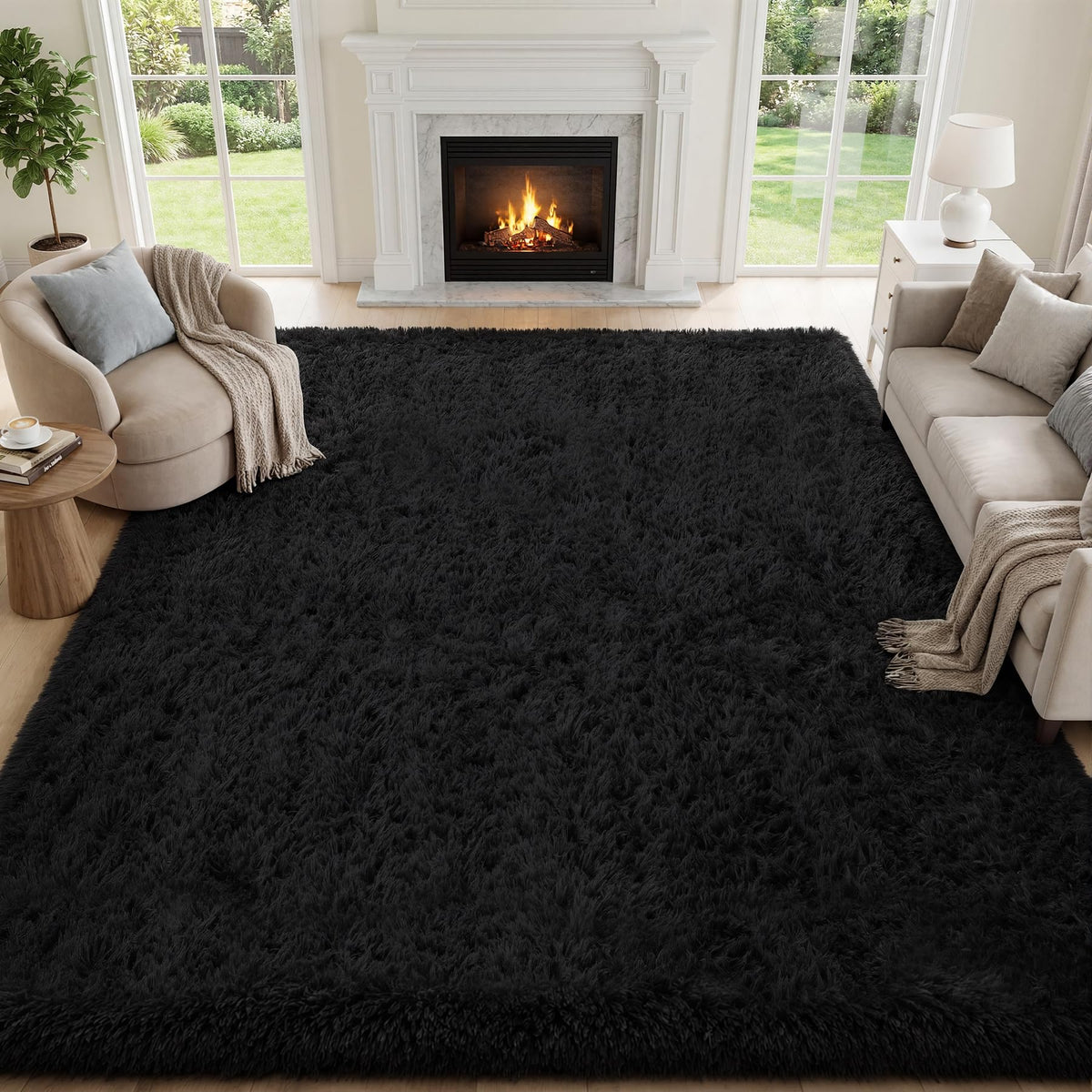 PLHXFR 9x12 Area Rugs Living Room: Fluffy Bedroom Soft Shag Rug Black Grey