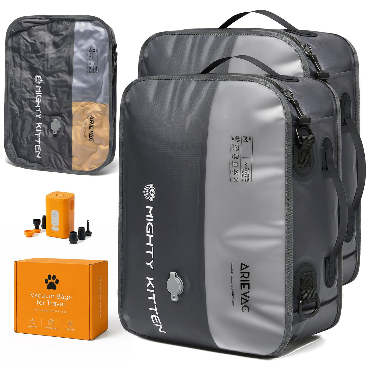 IKYWT Vacuum Seal Bags for Travel w/Pump, 18L Compression Packing Cubes for Carry-On Suitcase & Travel Backpack, Reusable IP67 Waterproof Vacuum Storage Kit, Gift Set (3-Pack)