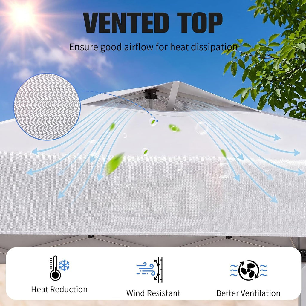 10x10 Pop Up Canopy Tent with One Push Setup, 3 Adjustable Heights, White