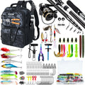 Fishing Backpack with Tackle Boxes and Lures Kit, Fish Gear, 2 Rod Holder