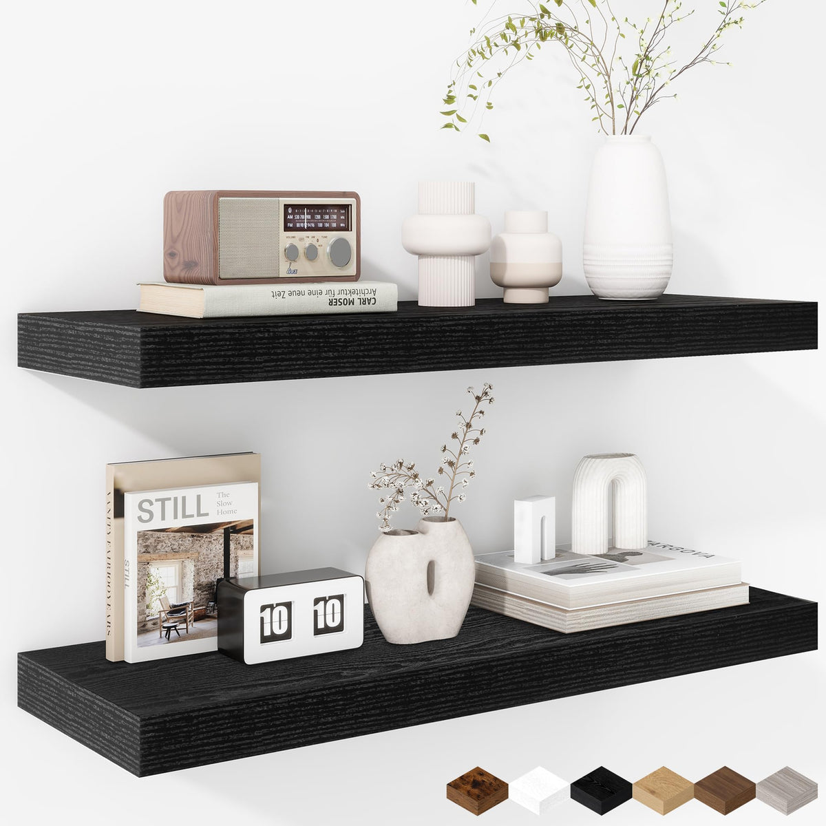 Fun Memories Floating Shelves - 2 Pack 12 Inch Rustic Wooden Wall Shelves - Extra Deeper & Thicker Wall Mounted Storage Shelf for Living Room, Kitchen, Farmhouse - 36" W x 12" D x 1.8" H - Brown