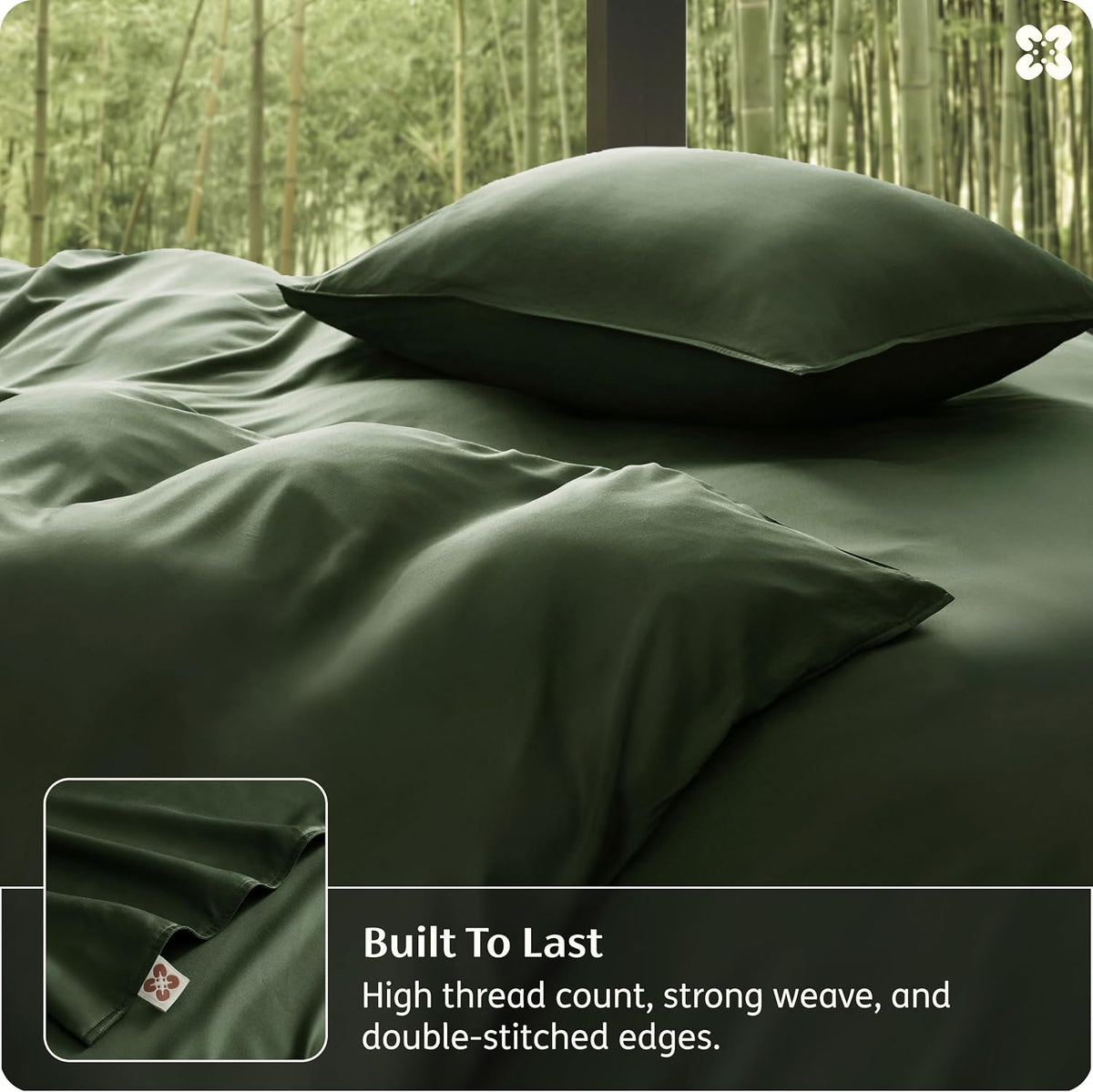Bedsure PureWoven 100% Organic Bamboo Cooling Duvet Cover Set, King, Green