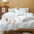 FOSSA Duvet Cover Set 100% Washed Cotton Linen Feel Queen