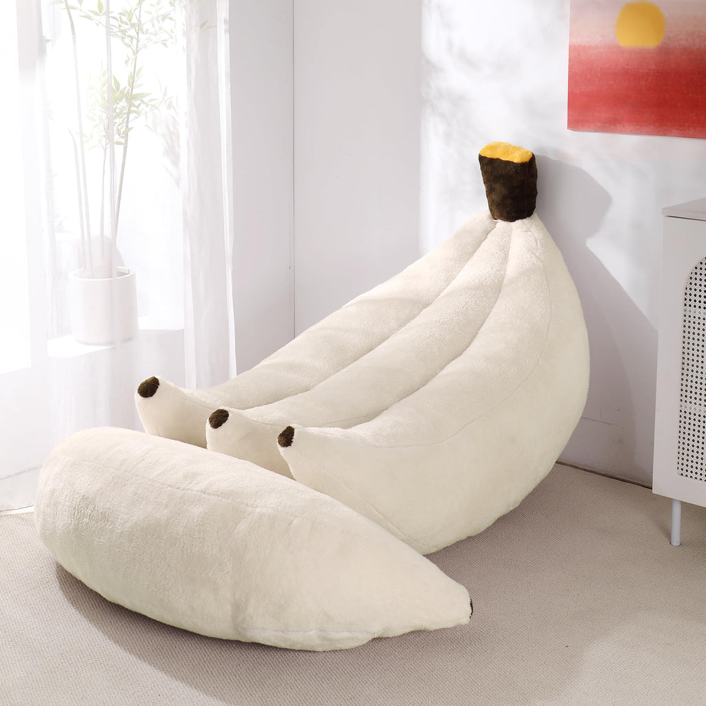 Banana Bean Bag Chair with Ottoman, Floor Sofa Bed with Footrest, Comfy Convertible Lounger for Adults, Plush Couch for Bedroom, Living Room or Dorm, L-Yellow