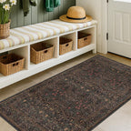 Floral Dark Green Washable Area Rugs 8x10, Vintage Living Room Rug