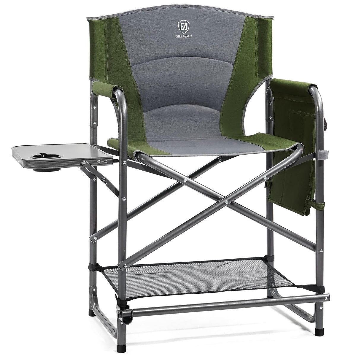 EVER ADVANCED 23.2" Medium Tall Directors Chair with Side Table 400LBS Grey