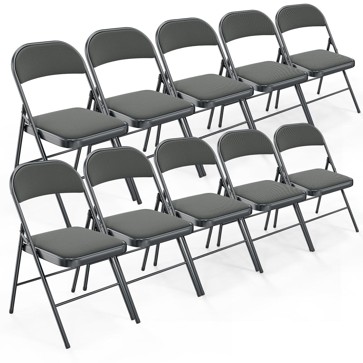 Bonnlo Folding Chair, Fabric Padded Folding Chairs with Cushion, Back and Steel Frame for Indoor Outdoor Outside Dinning Office Camping Use, Gray, 6 Pack