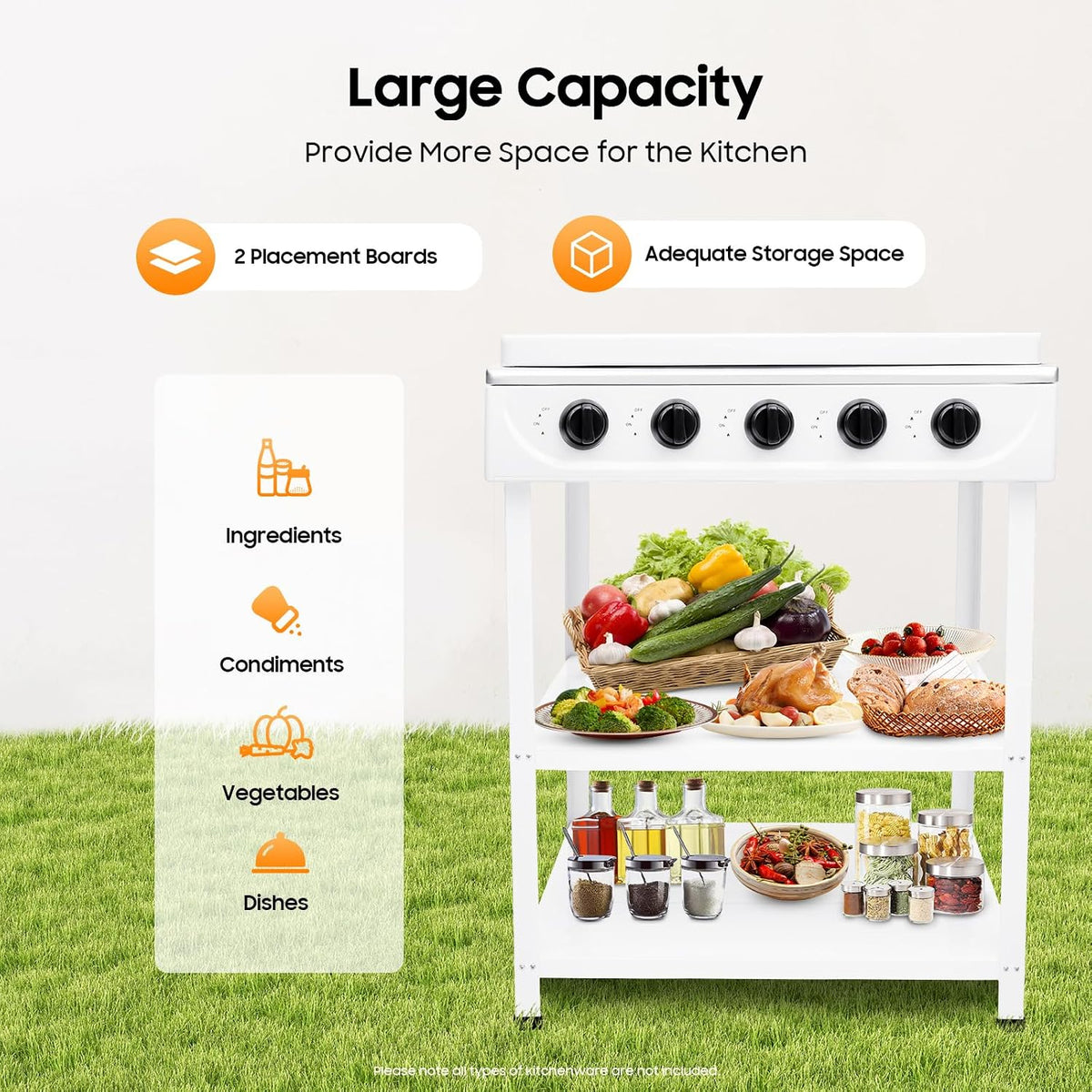 5 Burners Propane Camping Stove, 25 Inch Gas Stove, Natural Propane Stove Stand, Portable Camping BBQ Cooker with Storage Rack, 8500BTUs for Stir-frying Grilling Backyard Cooking (5 White)