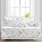 Cozy Line Home Fashions Light Pink Blue Flower Bloom Floral Garden Reversible Quilt Bedding Set, Coverlet Bedspread Lightweight for All Seasons (Carlotta, King - 6 Piece)