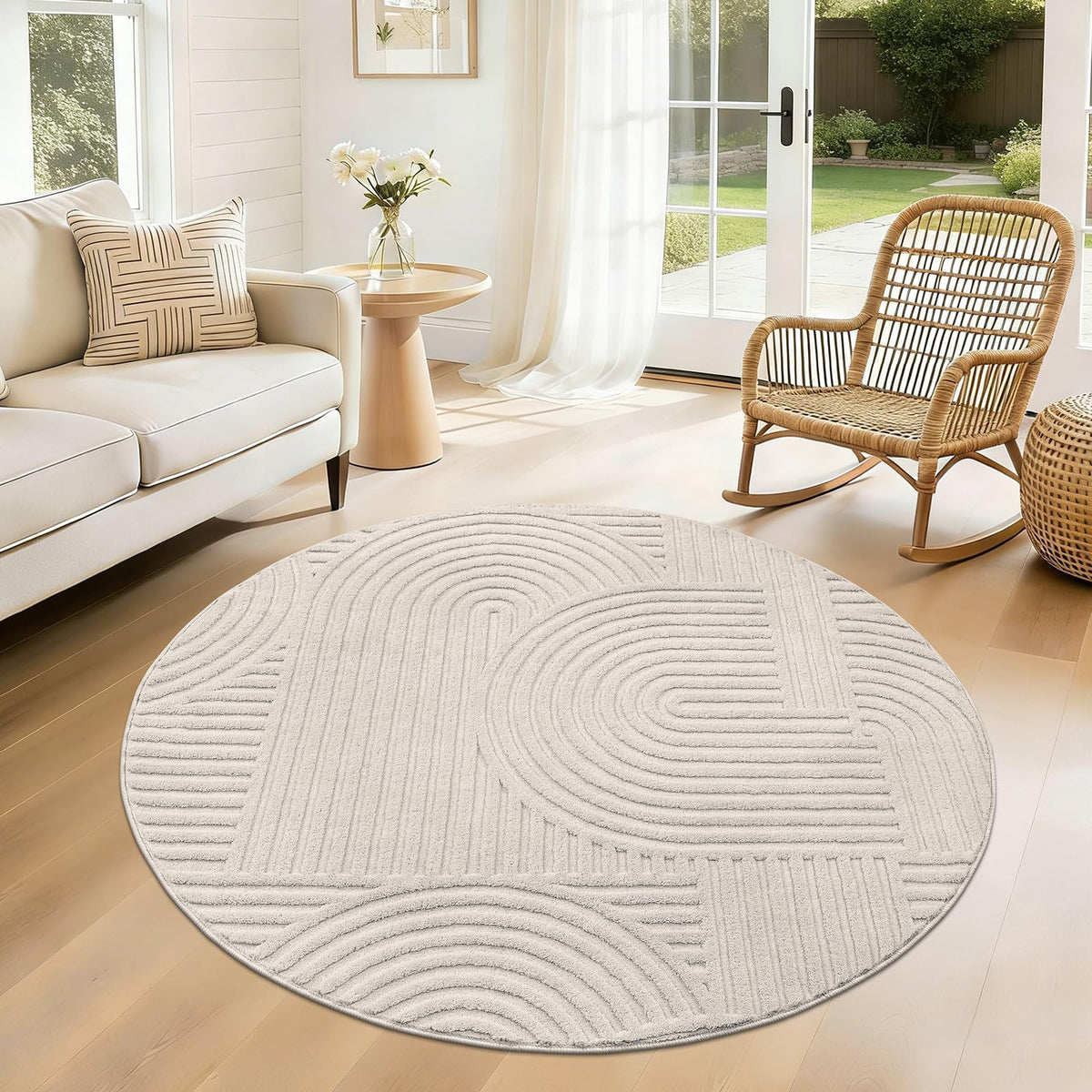 Pauwer 6x9 Area Rugs for Living Room, Modern Non Slip Washable Rug, Beige