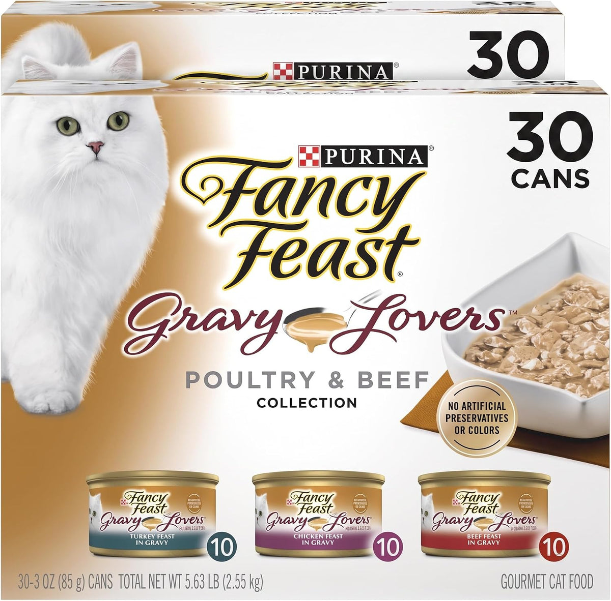 Fancy Feast Purina Gravy Lovers Poultry and Beef Grilled Gourmet Wet Cat Food Variety Pack - 3 oz. Cans,(Pack of 60)