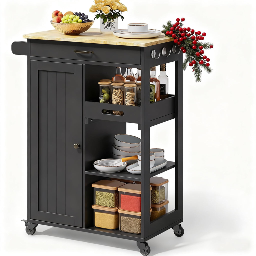 Gizoon Kitchen Island Cart with Storage Cabinet & Removable Tray