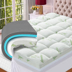 MASVIS 4 Inch Queen Mattress Topper, 2-in-1 Dual Layer Design, 2" Gel Memory Foam and 2" Pillow Top Mattress Pad Cover, Viscose Made from Bamboo, Pressure Relief & Medium Firm Support