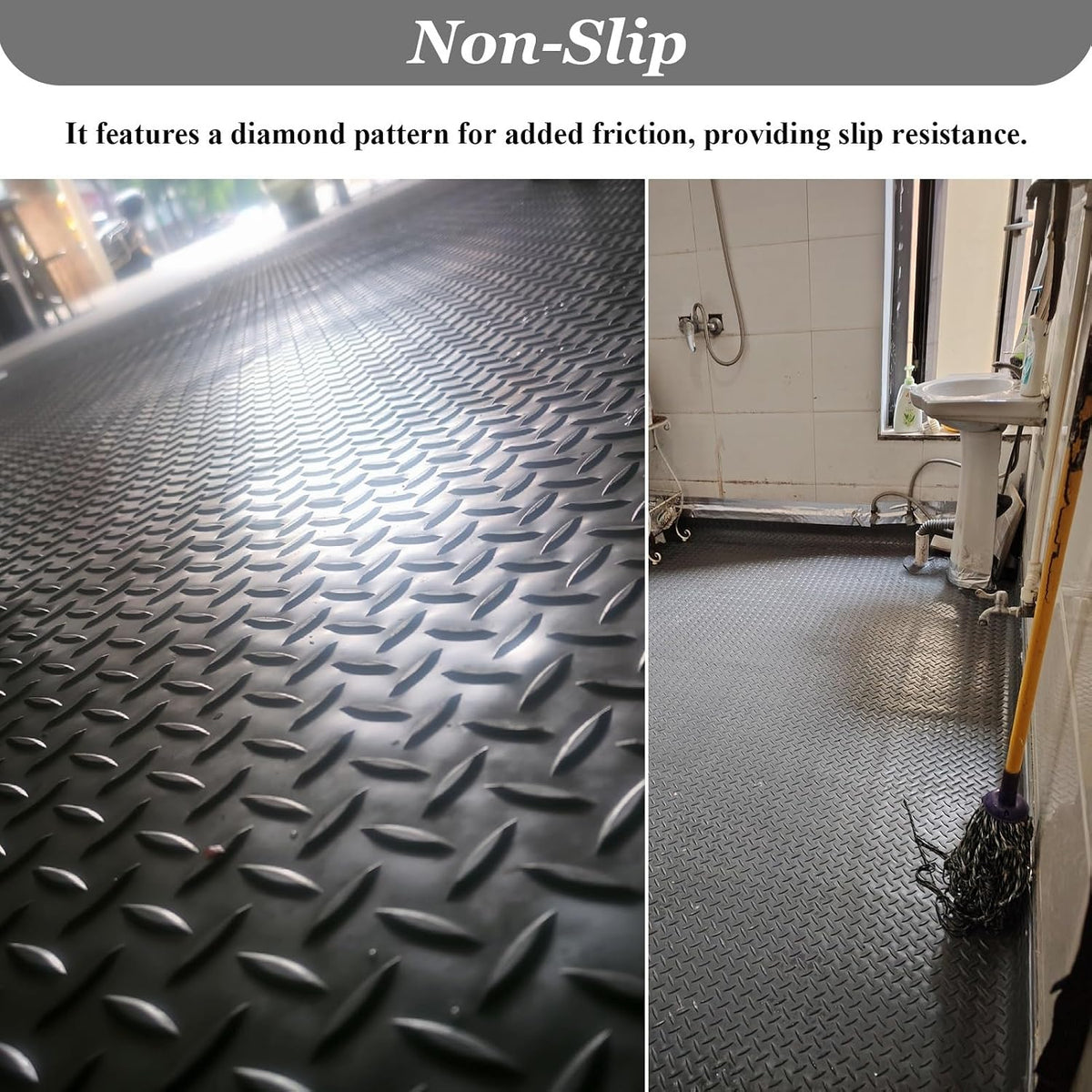 UrbanUp Garage Floor Mat Rubber Diamond Plate Garage Floor Mat, DIY Garage Flooring Roll Flexible, Gym/Camping/Ladder Mats(Gray,0.6x3m (1.7 x 9.8ft))