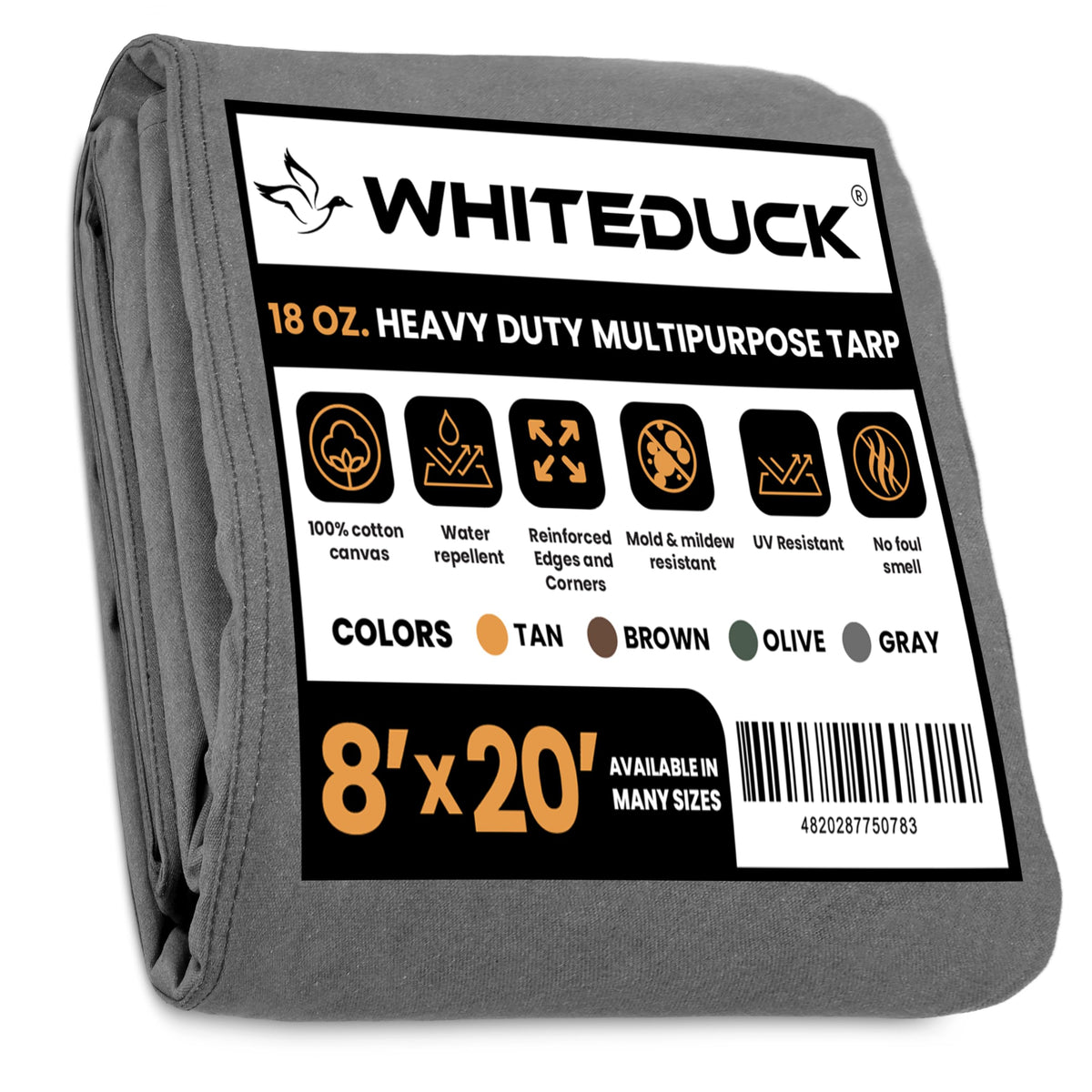 WHITEDUCK Canvas Tarp 18 oz. Heavy Duty Water Repellent UV Resistant, Rustproof Grommets, Industrial & Commercial Use Cloth Tarp (Cut Size: 8'x12', Finished Size: 7'6"x11'6", Olive Drab)