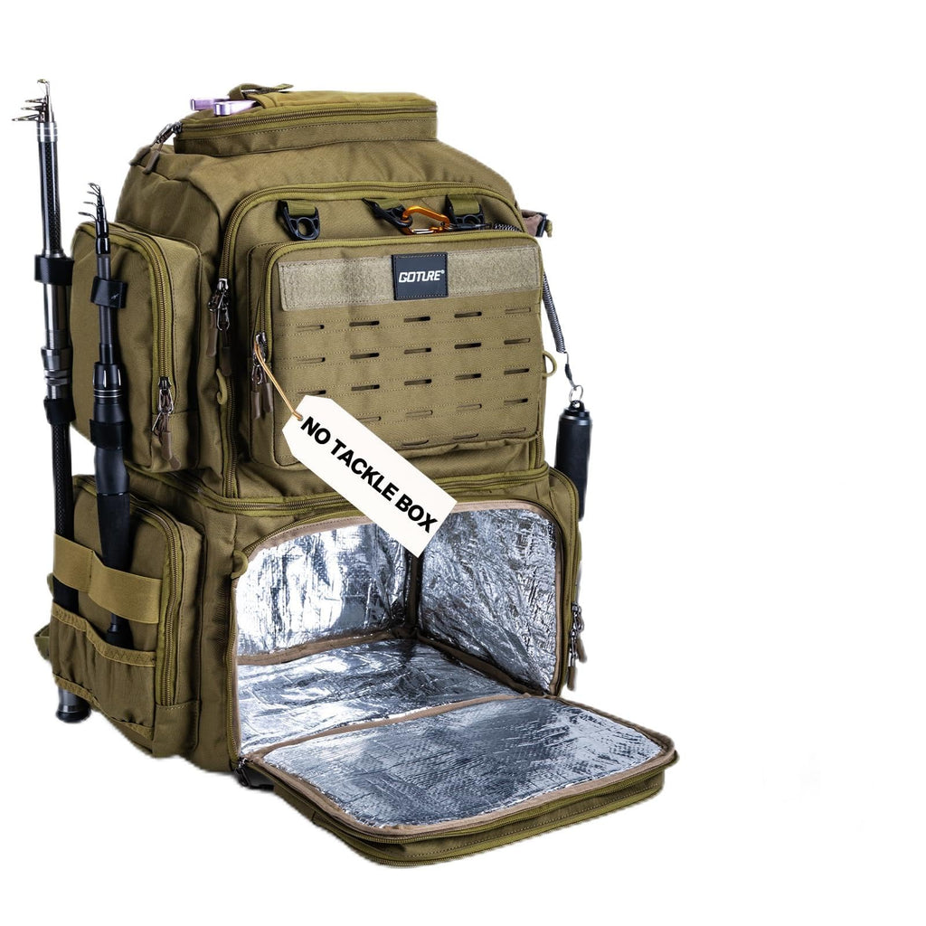 Goture Fishing Tackle Backpack with Cooler, 2 Rod Holders & Rain Cover