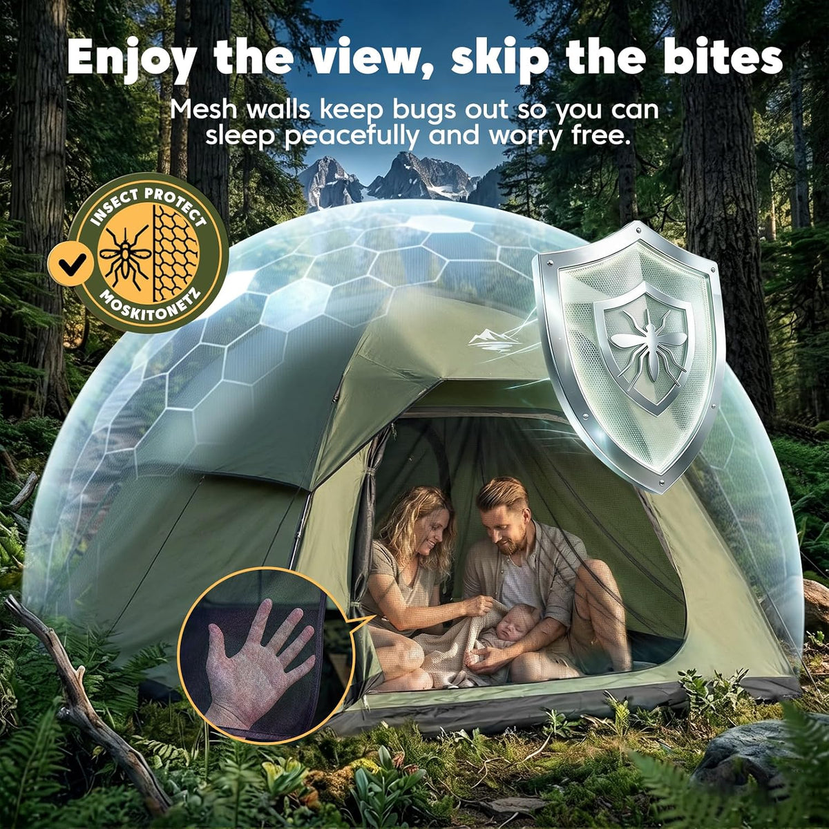 Purebox Tent 4 Person Tents for Camping with 2 Doors & Rainfly