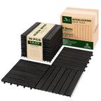 Acacia Interlocking Deck Tiles, 27 PCS Wood Flooring, 12 Slats, Walnut