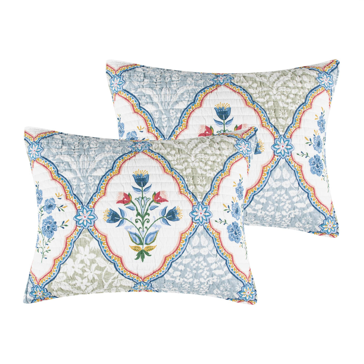 Levtex Home - Zoey Quilt - King - Floral - Blue Yellow Green Pink White - Quilt (106x92in.) - Reversible - Cotton