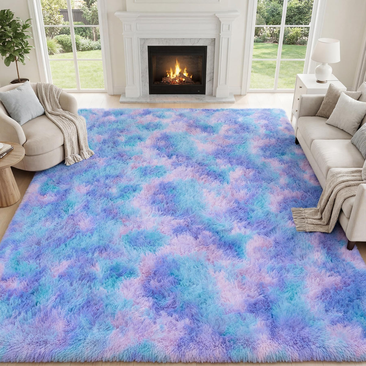 PLHXFR 9x12 Area Rugs Living Room: Fluffy Bedroom Soft Shag Rug Black Grey