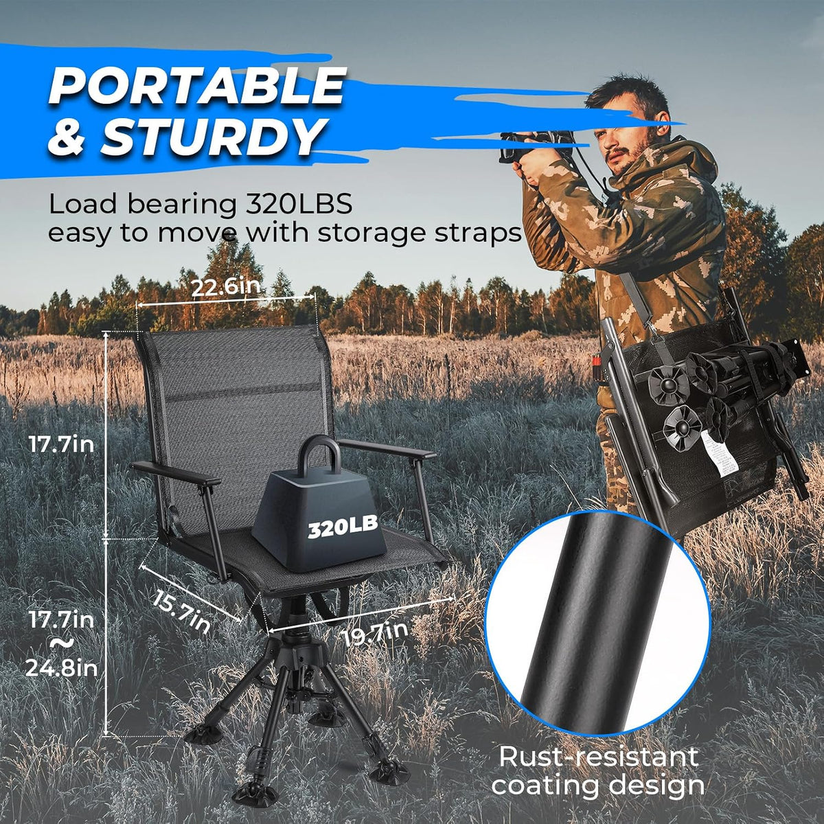 KEMIMOTO Hunting Blind Chair 360° Silent Swivel, Height Adjustable Black