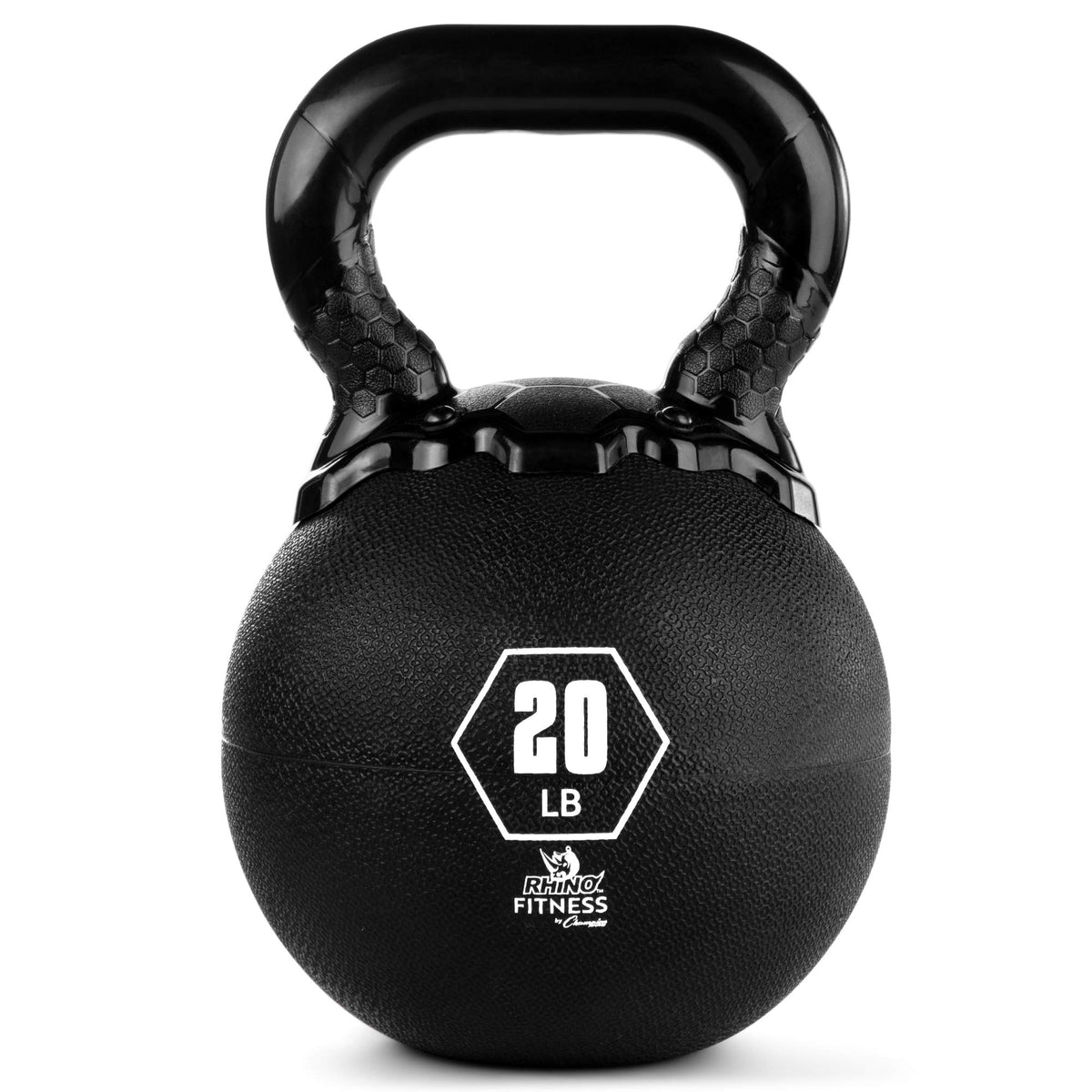 Champion Sports Rhino Kettlebell Rubber Weights, Black - Premium Strength Training Equipment - Multiple Weights