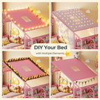 Montessori Full Size Floor Bed, Safety Guardrails, Reading Nook, Pink