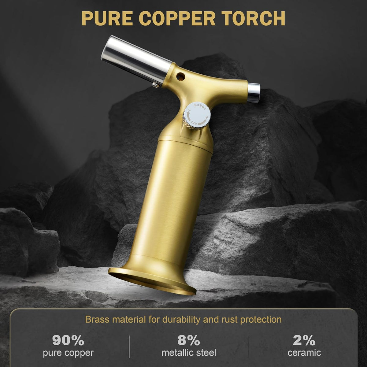 RAVS Butane Torch Lighter with Solid Copper Design, Food Torch for Cooking