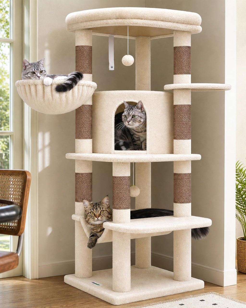 Globlazer 66inch Corner Cat Tree Tower for Indoor Large Cats, C66, Beige