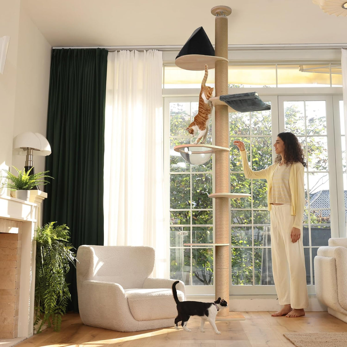 FUKUMARU Floor to Ceiling Cat Tree, 6-10 ft, 6 Level, Grey