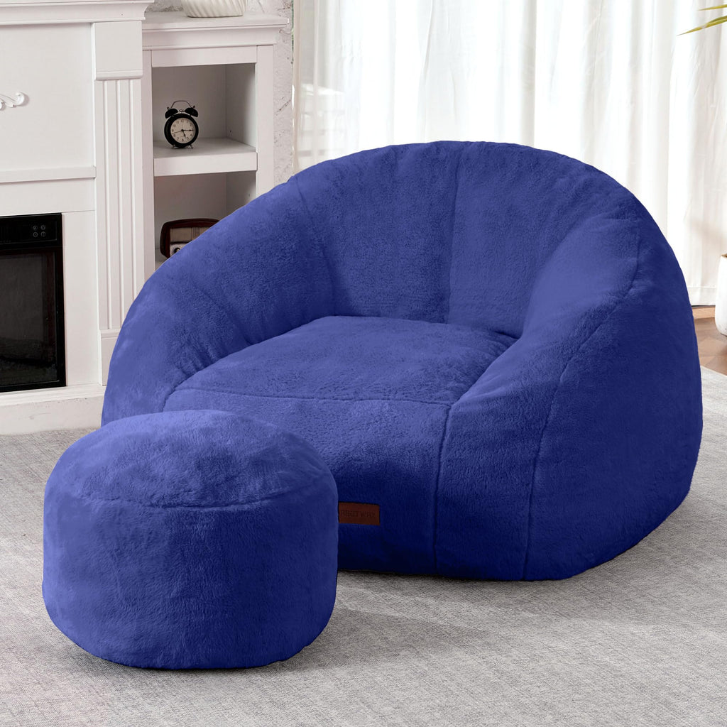 HABUTWAY Bean Bag Chair, Giant Bean Bag Chairs for Adults with Ottoman, Comfy Faux Fur Shell-Shaped Bean Bag Couch, Sofa Chair for Living Room, Bedroom, Purple