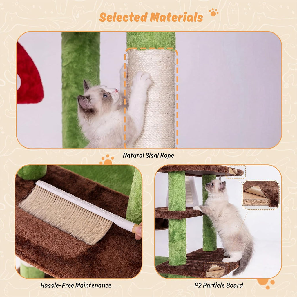 IRONCK 58" Cute Mushroom Cat Tree with Condo and Hammock