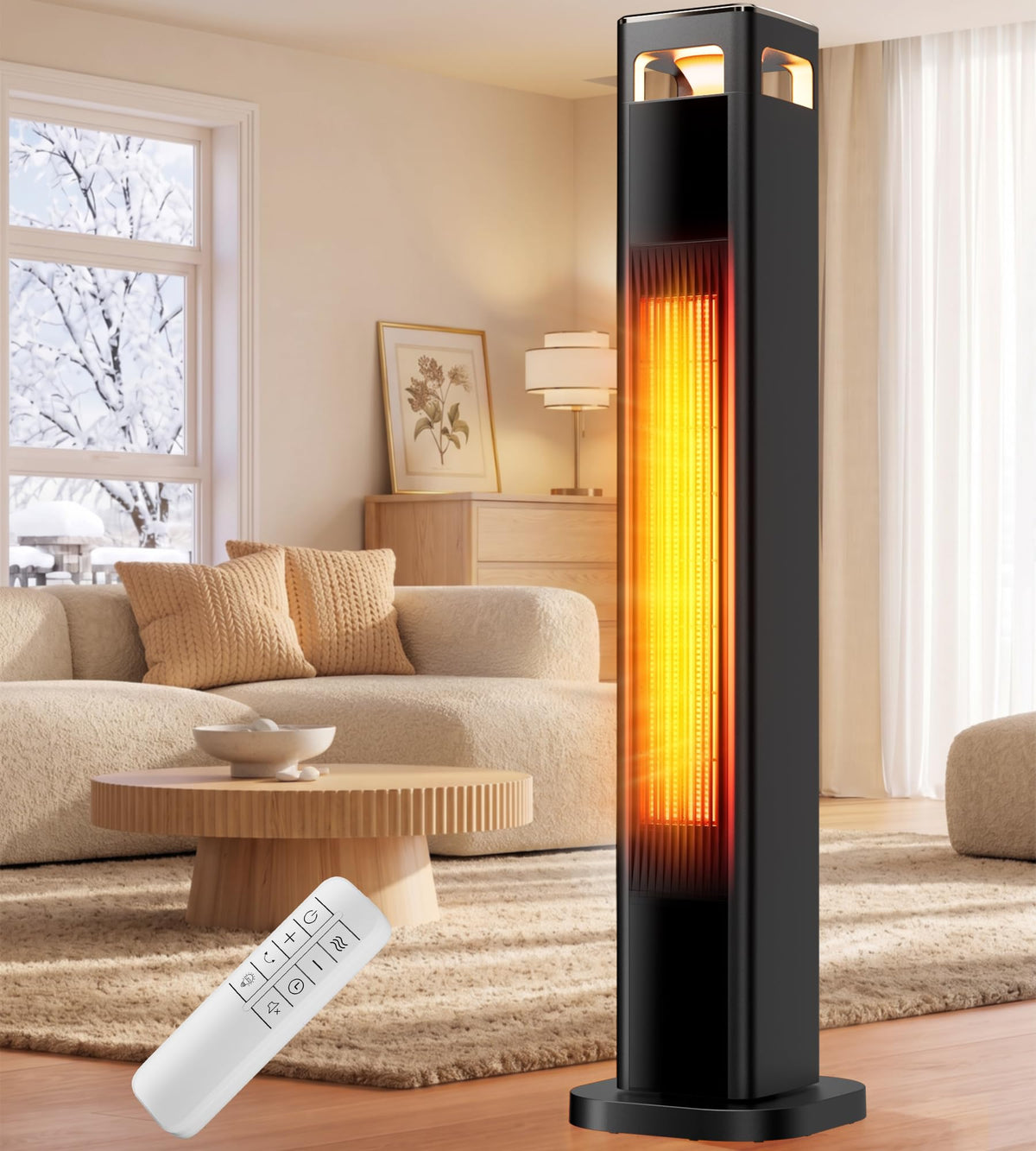 AKIRES Space Heaters for Indoor Use Large Room,1500W Electric Heater with Thermostat,4 Modes,120° Oscillation,24H Timer & Remote,Safety Protection,Fast Heating Portable Heater for Bedroom,Office,Black