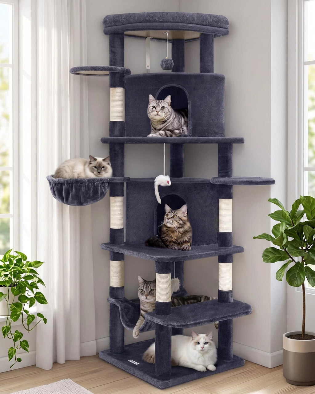 Globlazer 66inch Corner Cat Tree Tower for Indoor Large Cats, C66, Beige
