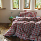 EAVD Vintage Buffalo Plaid Duvet Cover Queen Red&Black&Green Muslin Cotton