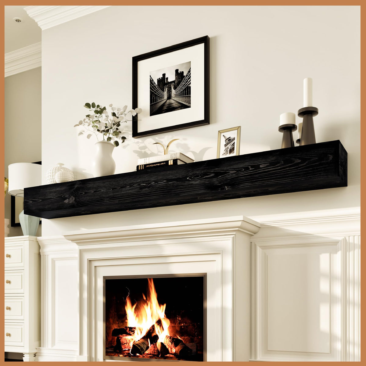 Avana Fireplace Mantel - Wall-Mounted Mantles for Over Fireplace - Farmhouse Fireplace Mantle Shelves - Handcrafted Wood Fireplace Mantels - Floating Mantel 72 Inches X 8 X 5 - Rustic Natural