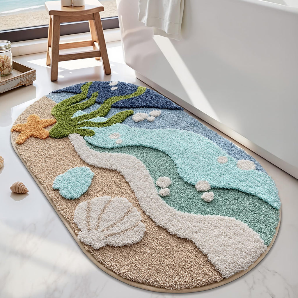 LUMI Beach Bathroom Rug Oval Soft Microfiber Absorbent Bath Mat 30x60