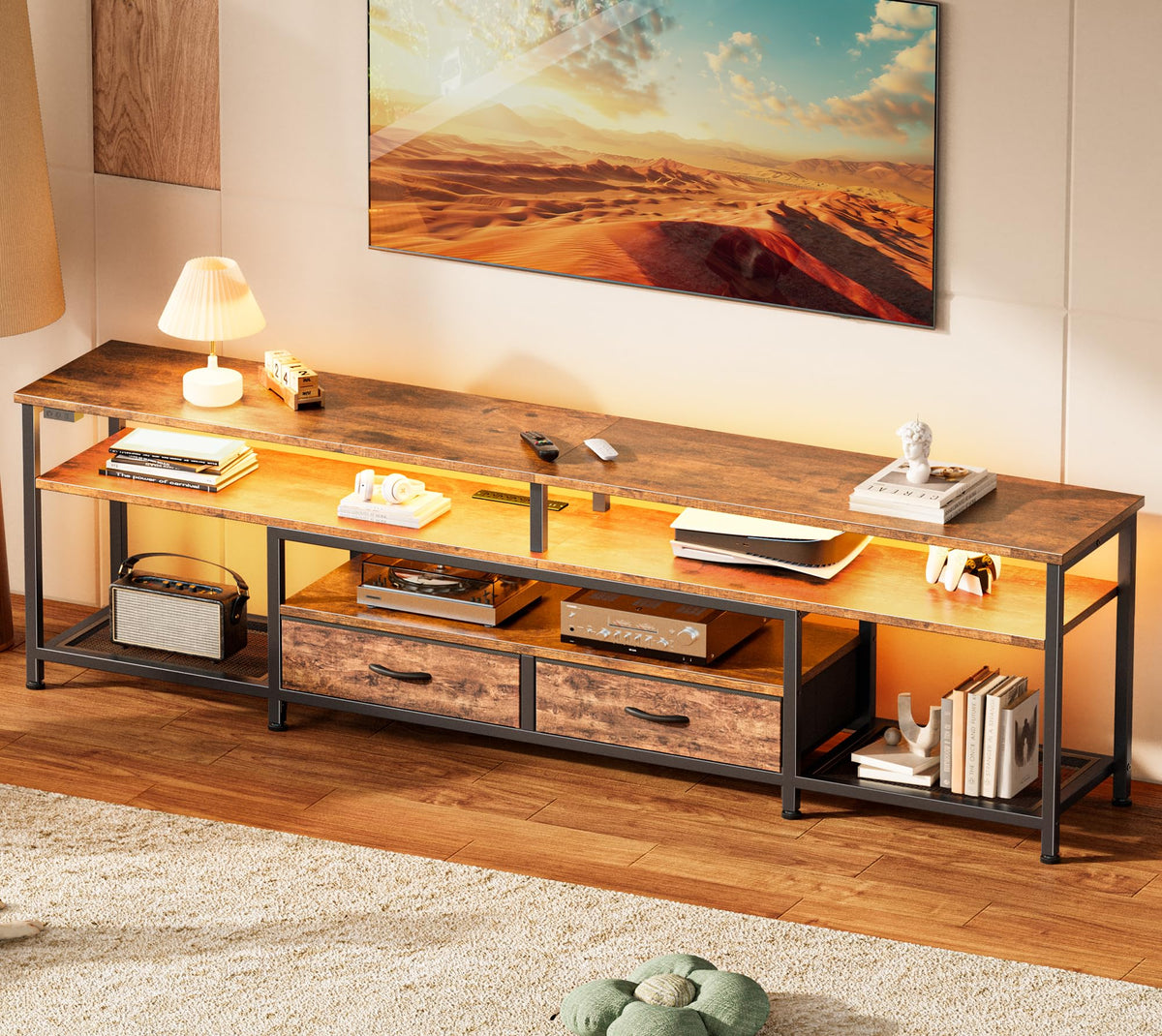 Huuger 63 Inch LED TV Stand with Power Outlets for 65 70 Inch TV