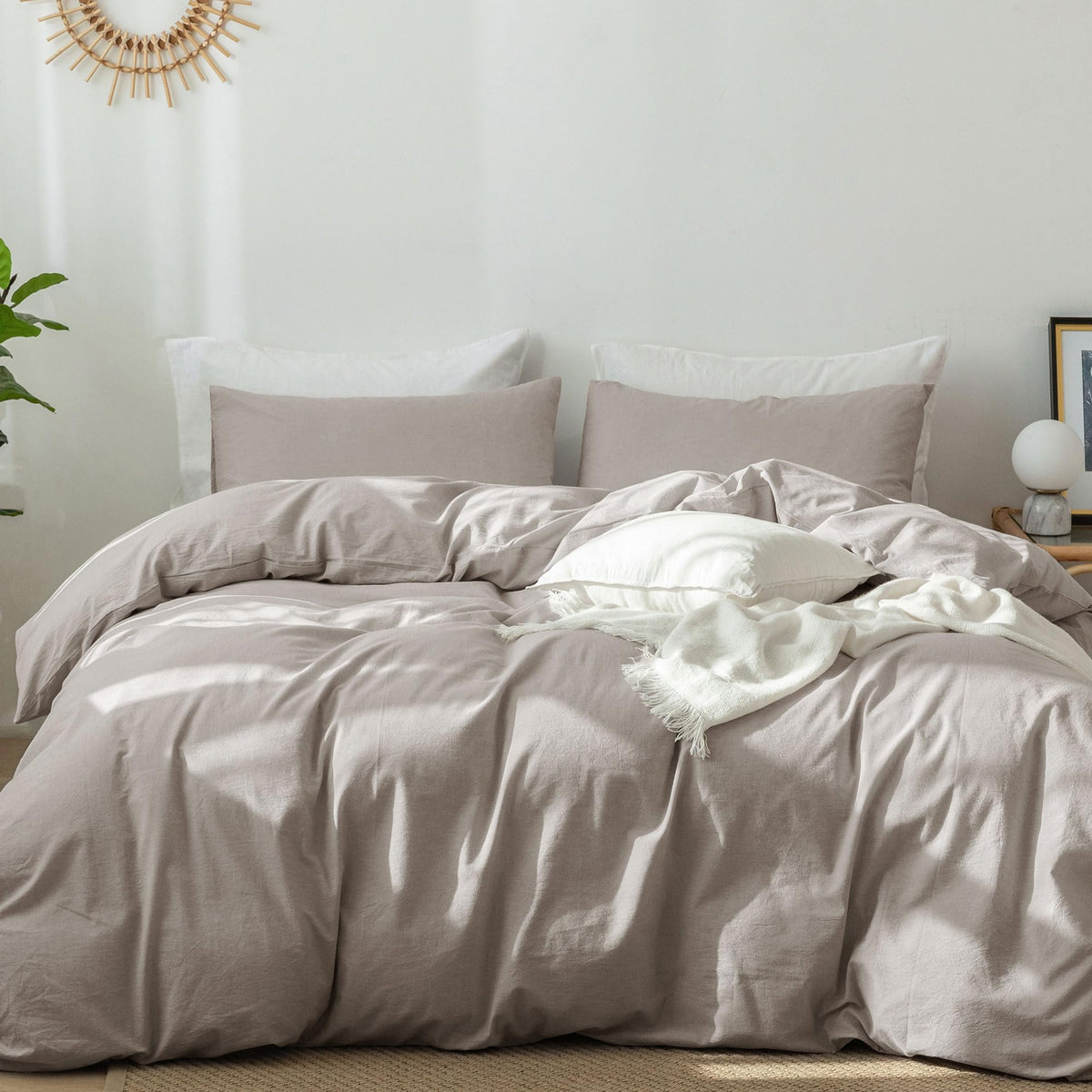 MooMee Duvet Cover Set 100% Washed Cotton Linen Like King